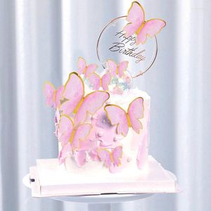 Festive Supplies 1Set Pink Purple Butterfly Cake Topper Adult Child Birthday Party Decoration Dessert Cupcake Flag Decor Baby Shower