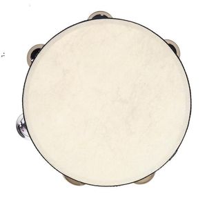 Favors Bęben 6 cali Tambourine Bell Hand trzymał Tambourine Birch Metal Jingles Kids School Musical Toy KTV Percussion Toy GCE14306