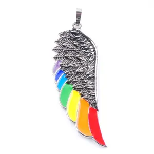 Herrmode Angel Wing Pendant Vintage Rainbow Emaljhalsband för kvinnor Rostfritt stål Fashion Jewelry BN375