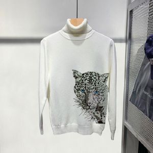 Męski swetry męski wzór lamparta 3D Diamond Young najwyższej jakości kaszmirowy zimowy dno pullover dzianinowy sweter męski