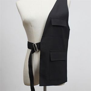 Women's Vests EAM Women Loose Fit Black One Side Buckle Split Joint Vest V collar Sleeveless Fashion Spring Autumn 1Y958 220919