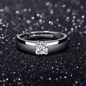 Sterling Silver Platinum Plated Classic Diamond Solitaire Ring mens Couple Lovers Wedding Holiday Gift Jewelry237K