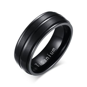 Fashion Titanium Ring handritad Pure Solid Black Silver Wedding Women's Ring Bredd 8mm smycken