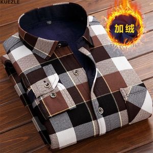 Camisas casuais masculinas flanela homens outono inverno masculino de manga longa de manga longa l￣ grossa forrada vestido quente e macio l-5xl 220920