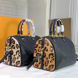 Axel kudde väska hastighet 25 handväska handväska resor tote crossbody väskor äkta läder präglad brev sida leopard tryckt