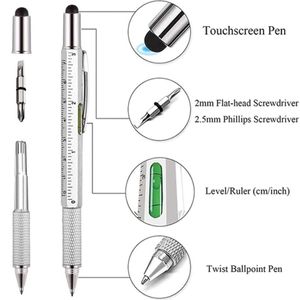 7 IN1マルチファンクションボールペンを使用した最新のハンドヘルドツールを測定する技術的な定規のドライバータッチスクリーンスタイラススピリットレベルギフト