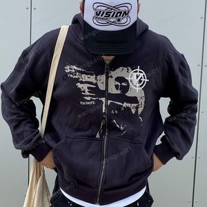 Luvtröjor herr Tröjor Animetryck Gothic Streetwear Long Seve Black Zip Hoodie Y2k Grungekläder Sweatshirt Koreanskt mode Punk Sportrock Pullover 0920H22