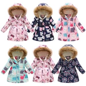 Down Coat Thicken Winter Girls Jackets Fashion Printed Hooded Ytterkläder för barn Internt plus Velvet Warm Girls Coats Christmas Present 220919