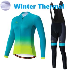 2024 Pro Women Green Yellow Winter Cycling Jersey Set Long Sleeve Mountain Bike Cycling Clothing Breattable Mtb Bicycle Clothes Wear Suit B17