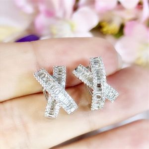 Stud Earrings X Cross Real Silver Color Earrring Cz Luxury Engagement Wedding For Women Bridal Party Jewelry