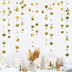 Party Decoration Paper White Gold Wedding Decor Love Heart Garland Streamer Hanging For Valentine's Day Bachelorette Bridal Decorations