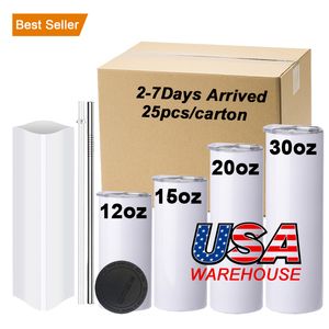 Fans Party Collectable Supplies 25pcs Carton 20oz Sublimation Blanks Straight Tumblers Mugs Portable Coffee Tea Mugs Christmas Halloween Gifts
