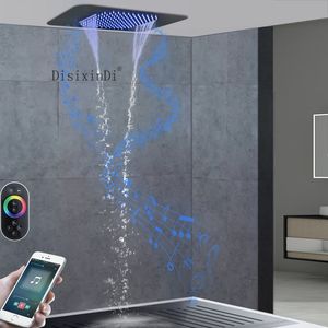 Luxe kleurrijke plafond vierkante douchekoppen badkamer sus304 telefoonbesturing muziek regenval waterval led douchekop