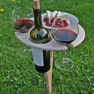 Lägermöbler utomhus vin bord bärbart skrivbord fällbart rund mini trä picknick lätt bär rack support droppe