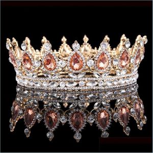 Tiaras Gold Purple Queen King Bridal Crown Tiaras For Women Headdress Prom Pageant Wedding And Crowns Hair Jewelry Accessories C3 Dro Dhw9K