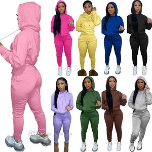 Frauen Hosen Anzüge Herbst Und Winter Hoodies 2 Stück Sportswear Langarm Plüsch Pullover Jogginghose Sweatsuit