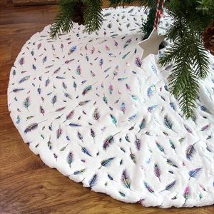 Juldekorationer trädfot mattan år kjol vit mjuk tjock med gyllene/färgglad fjäder för hemmet