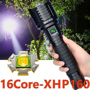 80000LM Aggiornamento 10000Mah Potente XHP160.2 Torcia elettrica 16-Core Led Autodifesa Torcia elettrica USB Ricaricabile Zoom Flash Light J220713