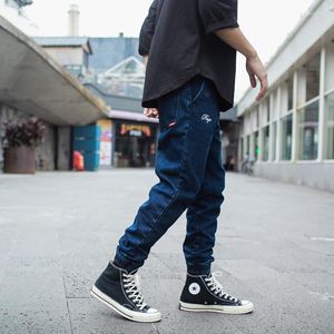 Herr jeans män japansk stil vintage mode män skarvad designer casual denim last byxor overall streetwear hip hop joggers