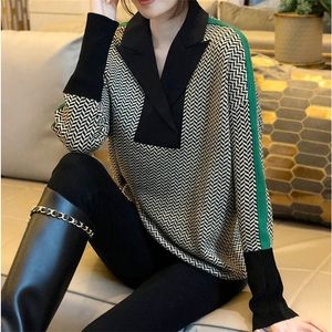 Kvinnors tröjor randig tröja Trend Fashion Luxury Crochet Tops for Women Autumn Pullover Sticked Vintage Winter Clothes 220919