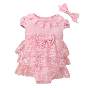 Rompers Baby One Piece Clothing Clothing幼児の女の子POかわいいレーストライアングルサマードレスE7456