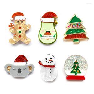 Brooches Cute Xmas Gingerbread Man Avocado Snowman Koala Snow Globes Light Balls Christmas Trees Acrylic Brooch For Women Holiday Jewelry