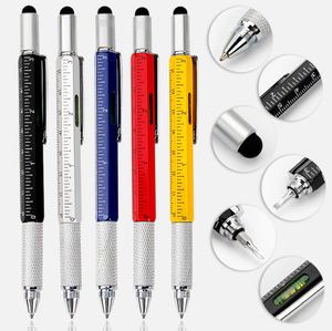 6 in 1 Multifunctional Pen Ballpoint Pen Screwdriver Level Construction Capacitive Touch Screen Ruler Work Functional Sign Tool Pens