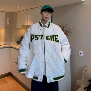 Herrarna Down Men's Parkas Autumn and Winter Diamond Baseball Uniform Thide Tide Brand Loose Cotton Oversize Sports Jacket