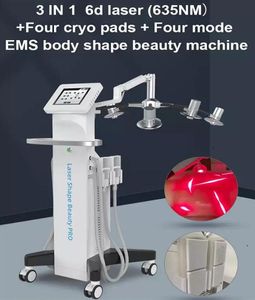 Direkt resultat 3 i 1 frysande bantningsmaskin EMS kropp konturering 6d laser lipo och hud dra åt förlorad vikt 635 nm cryo pad fett reduktion systemform utrustning utrustning