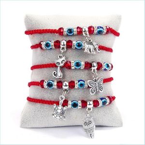 Charm armband lycklig r￶d str￤ng armband bl￥ turkisk ond ￶ga charmarmband f￶r kvinnor m￤n handgjorda v￤nskap smycken g￥vor c3 dr dhuh7