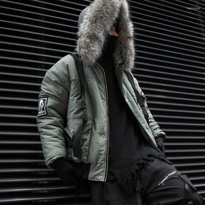 Erkekler Down Erkekler Parkas Kış Techwear Fermuar Kargo Ceketleri Rüzgar Çeker Erkekler Kapşonlu Kürk Mağazalar Sokak Giyim Erkek Hip Hop Sıcak Kısa