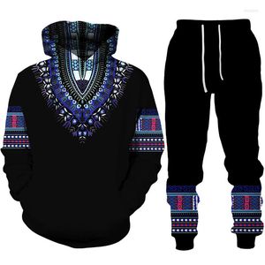 Erkek Trailtsits African Dashiki Hoodie/Suit Erkekler Sıradan 3D Baskılı Etnik Tarz Sweatshirt Pantolon Set Erkekler/Kadınlar Halk-Düzenli Sokak Giyim