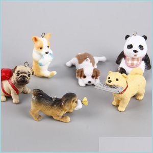 Ciondoli Ciondoli 30-50Mm Moda Artigianato Gioielli animali Resina 3D Cucciolo di cane per portachiavi Realizzazione di pendenti Appesi fatti a mano Fai da te Materiale1 Dha0X