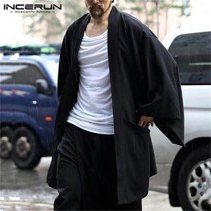 Мужские куртки мода мужская траншея хлопок с открытым стежком сплошные с длинным рукавом повседневная японская уличная одежда кимоно кардиган верхняя одежда инсурнун 220919