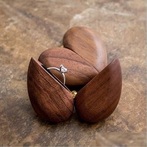 Jewelry Boxes Heart Shaped Walnut Wood Ring Box Veet Soft Interior Holder Organizer Jewelry Wooden For Proposal Engagement C3 Drop De Dhae7