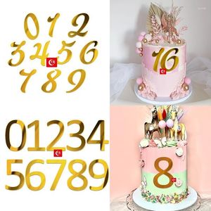 Festive Supplies 1 Set 0-9 Numbers Happy Birthday Cake Topper Gold Acrylic Wedding Cupcake For Party Decorations