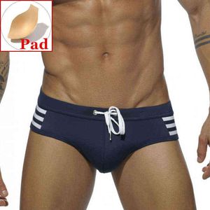 Mäns badkläder Push Up Pad Mens Swimming Briefs Bikini badkläder Sexig gay badkläder för baddräkt randiga strand shorts penis påse desmiit uxh j220913