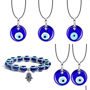 Pendant Necklaces Evil Blue Eye Pendant Necklace Bracelet For Women Men Glass Lucky Pendum Turkey Turkish Eyes Necklaces Ch Mjfashion Dhsv1