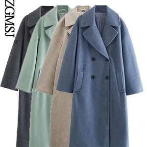 Women's Wool Blends Nlzgmsj ZBZA Women Winter Gray Thick Woolen Coats With Button Loose Long Sleeves Pocket Ladies Elegant OverCoat 10 220919