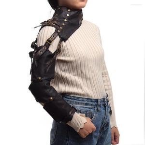 Fingerless Gloves Unisex Steampunk Armor Single Shoulder Long Leather Buckle Gothic Arm Warmer