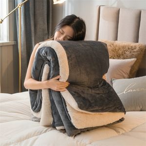 Blanket Winter Wool Adult Thick Warm Duvet Cover Double Sided Solid Color Travel Office Sofa Bed Bedspread 220919