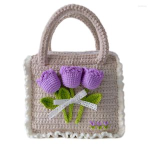 Borse da sera Bohemian Crochet Women Shoulder Flower Plaid Lady Borse a mano Borsa lavorata a maglia Borsa piccola Tote Bali