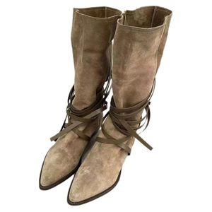 Kvinnor skor Knight Boots Mid-Calf Western Cowboy Boots Solid Color