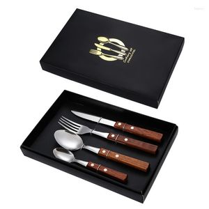 Столовые наборы Jaswehome 4pcs Высококачественные столовые заборы 304Stainless Steel Handwood Hande Harding Gift Box Steak Forkspoons Набор