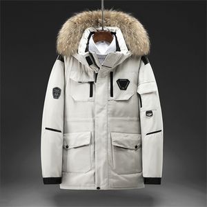 Piumino da uomo Parka Inverno Uomo Tinta unita Bianco Anatra Colletto alla coreana Giacca spessa calda Cappello staccabile maschile Cappotto Parka casual 220919