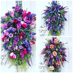 Decorative Flowers Purple Tulip Wreath Lilac Hyacinth Hydrangea Colorful Spring Summer Front Door Hanging Ornaments Home Decor Swag