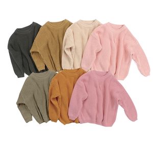 Pullover baby solid casual grundläggande tröja crewneck tjocka barn slouchy mjuka ullkläder för pojkar flickor höst vinter tröjor huva topp 220919