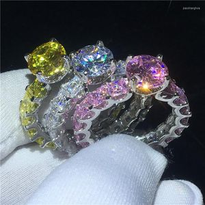 Cluster Rings Vintage Court Ring White Gold Filled 7mm Zircon Cz Statement Wedding Band For Women Bridal Finger Party Jewelry