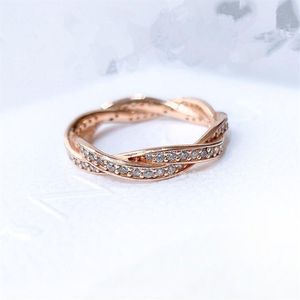 18K Rose Gold Winding Shape Ring Кольцо с оригинальной коробкой Fit Pandora 925 Серебряные ослепительные жемчужины для обручальных колец набор для WO190F