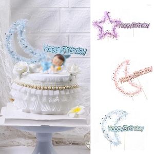 Festivo Supplies Pearl Star Moon Mesh Cake Topper Flag Conjunto Diy Kids Baby Birthday Wedding Party Insert Acessórios decorativos
